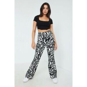GARAGE Odessa Black White swirl Womens Flare Pants Size XS (long/tall) 70's 60's